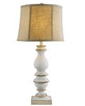 Bishop White Table Lamp with Tan Linen Shade